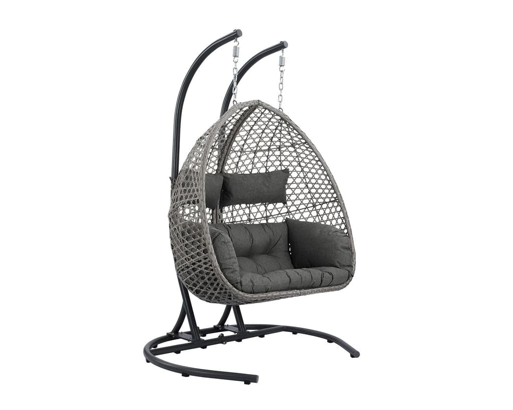 Poltrona matrimoniale a dondolo sospesa per giardino e veranda in rattan con cuscino in Dondoli coperti Decor Space - Altamura, commercioVirtuoso.it
