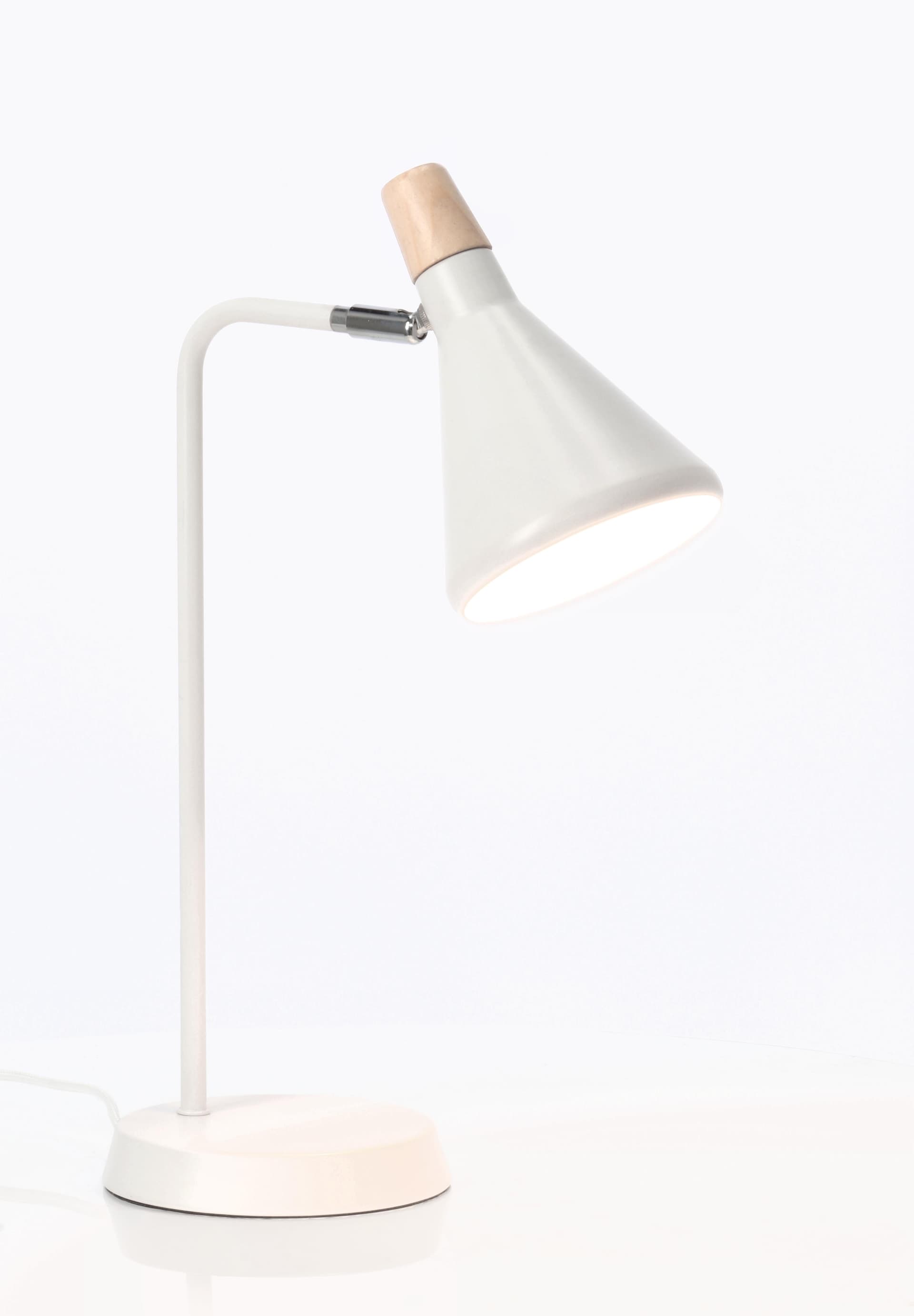 Lampada tavolo brill  bianco in acciaio verniciato a polvere di legno di pino h 46 cm in Lampade a sospensione Decor Space - Altamura, commercioVirtuoso.it