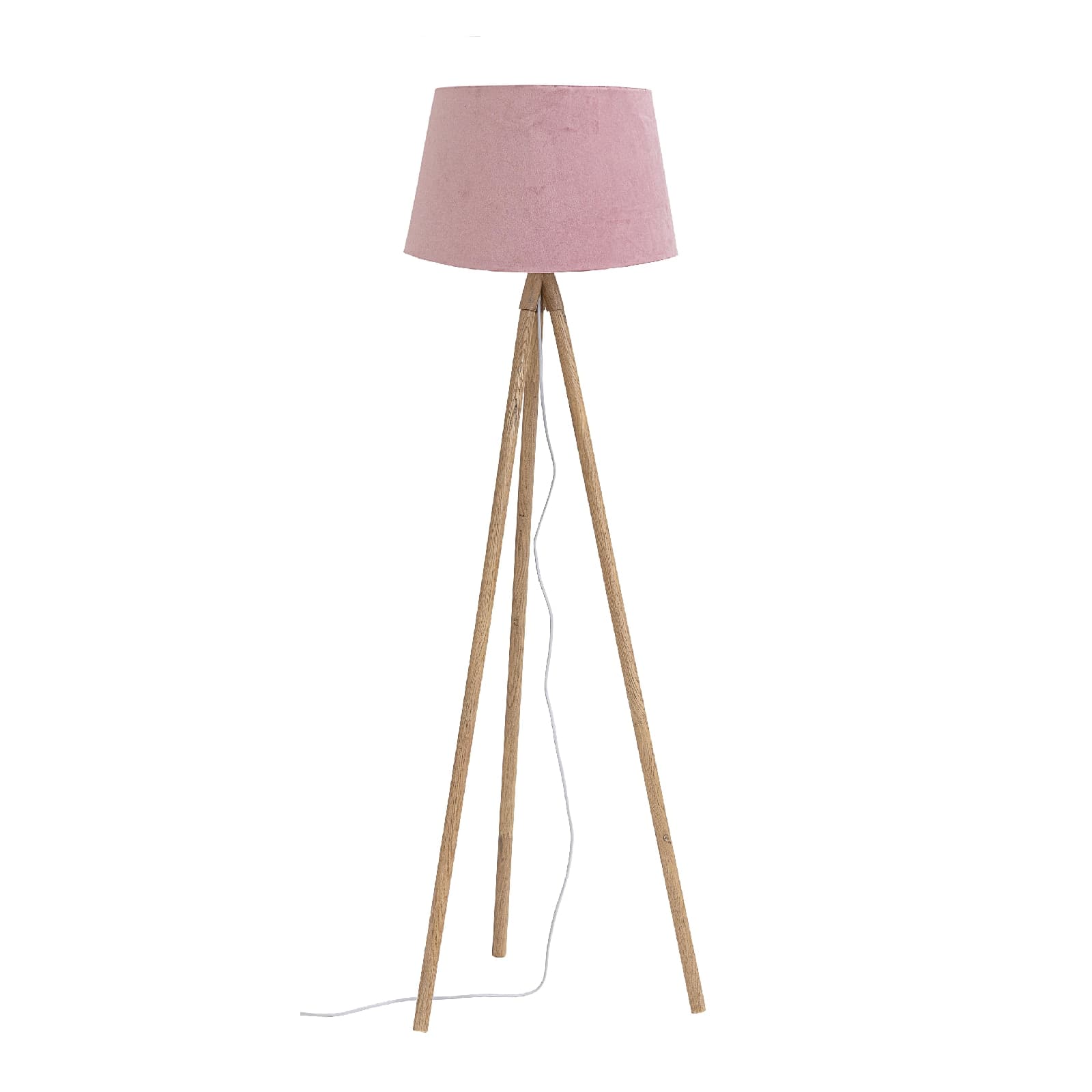Piantana wallas treppiede in legno di quercia paralume di terital effetto velluto h 152 cm in Lampade da terra Decor Space - Altamura, commercioVirtuoso.it