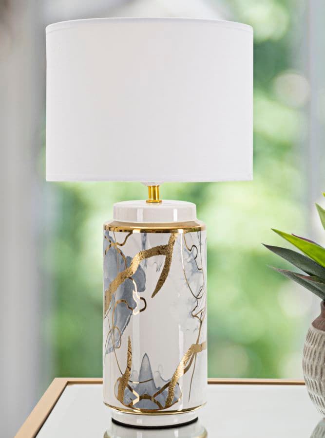 Lampada da tavolo struttura in ceramica, metallo e poliestere per interni in Lampade da tavolo e abat-jour Decor Space - Altamura, commercioVirtuoso.it