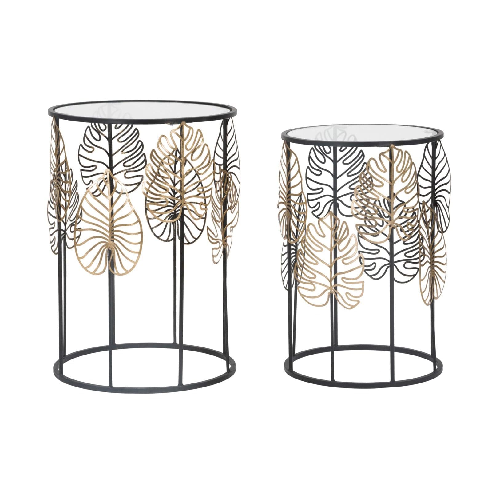Tavolinetti coppia in metallo con foglie ripiano in vetro per interni set da 2 in Console e tavoli da divano Decor Space - Altamura, commercioVirtuoso.it