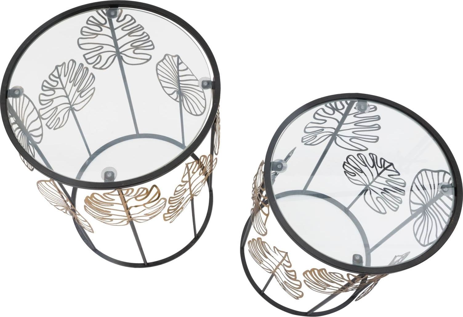 Tavolinetti coppia in metallo con foglie ripiano in vetro per interni set da 2 in Console e tavoli da divano Decor Space - Altamura, commercioVirtuoso.it