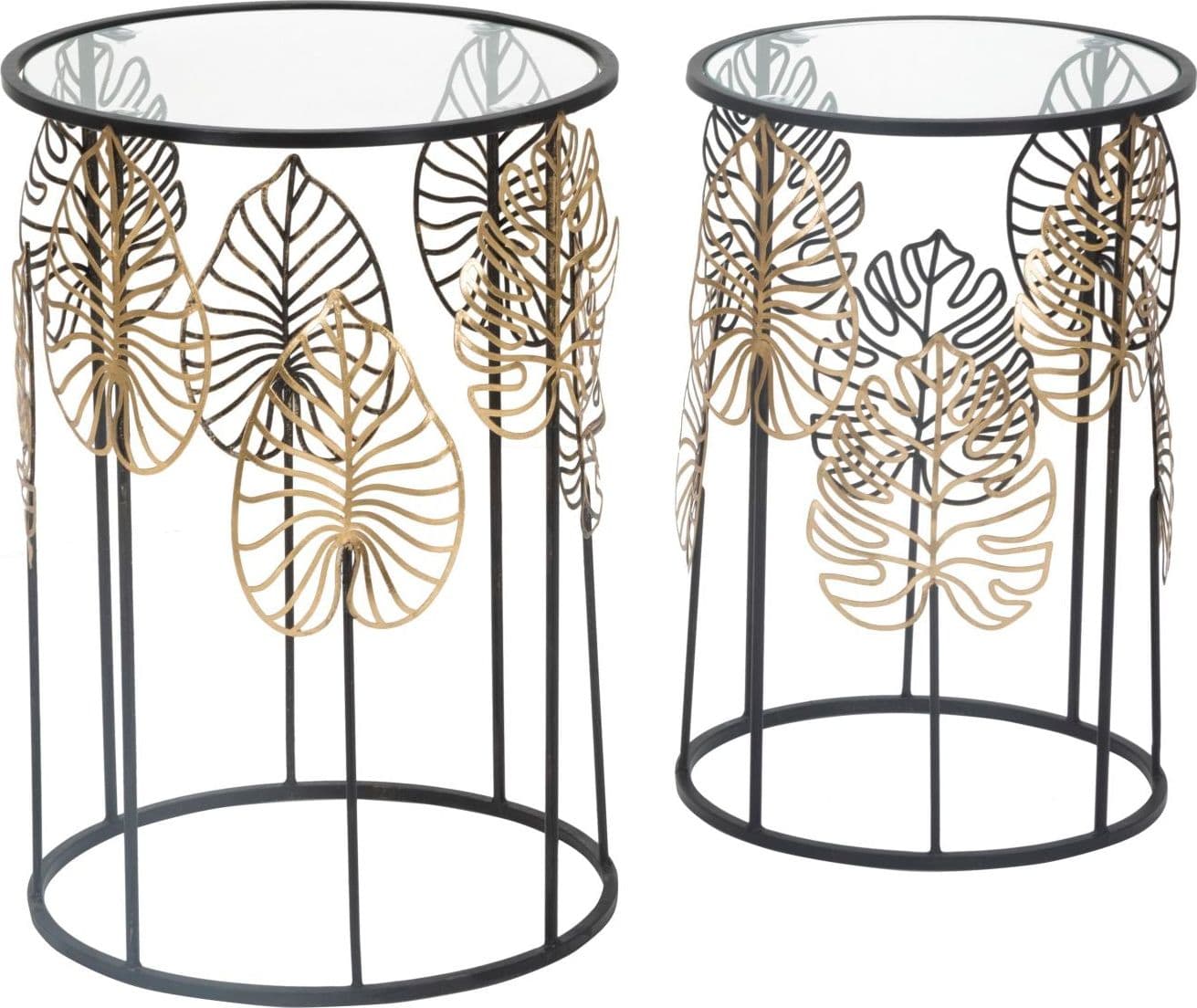 Tavolinetti coppia in metallo con foglie ripiano in vetro per interni set da 2 in Console e tavoli da divano Decor Space - Altamura, commercioVirtuoso.it