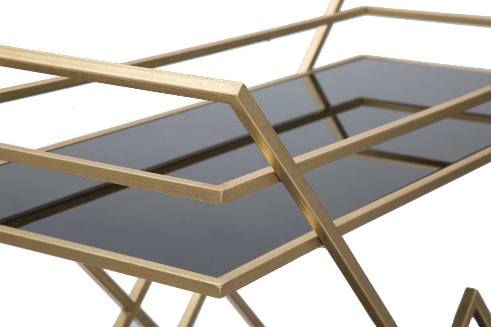 Carrello "Piramid" 2 ripiani struttura in ferro color oro con ruote per interni in Unità di mensole Decor Space - Altamura, commercioVirtuoso.it