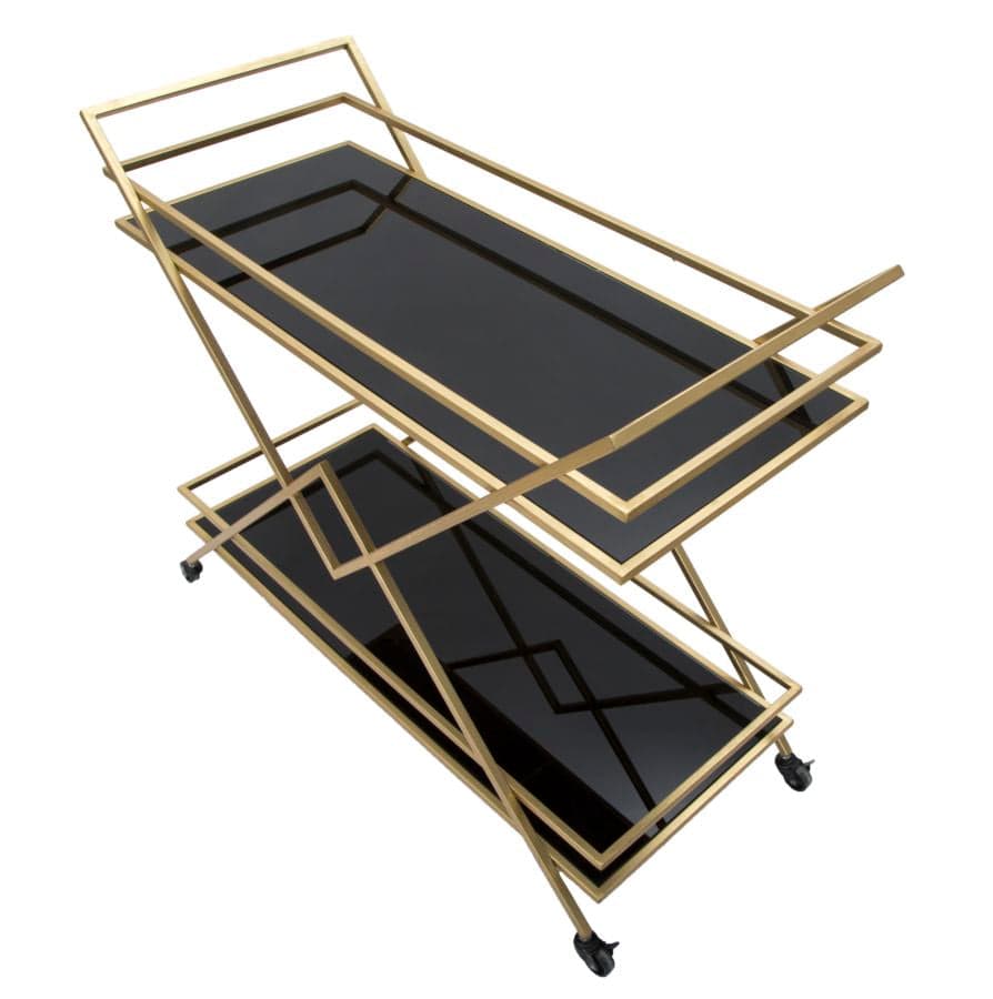 Carrello "Piramid" 2 ripiani struttura in ferro color oro con ruote per interni in Unità di mensole Decor Space - Altamura, commercioVirtuoso.it