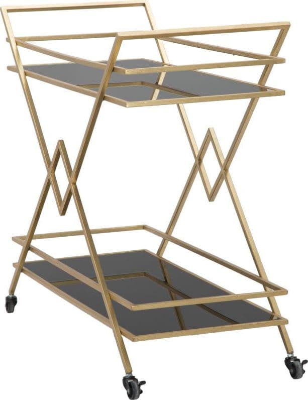 Carrello "Piramid" 2 ripiani struttura in ferro color oro con ruote per interni in Unità di mensole Decor Space - Altamura, commercioVirtuoso.it