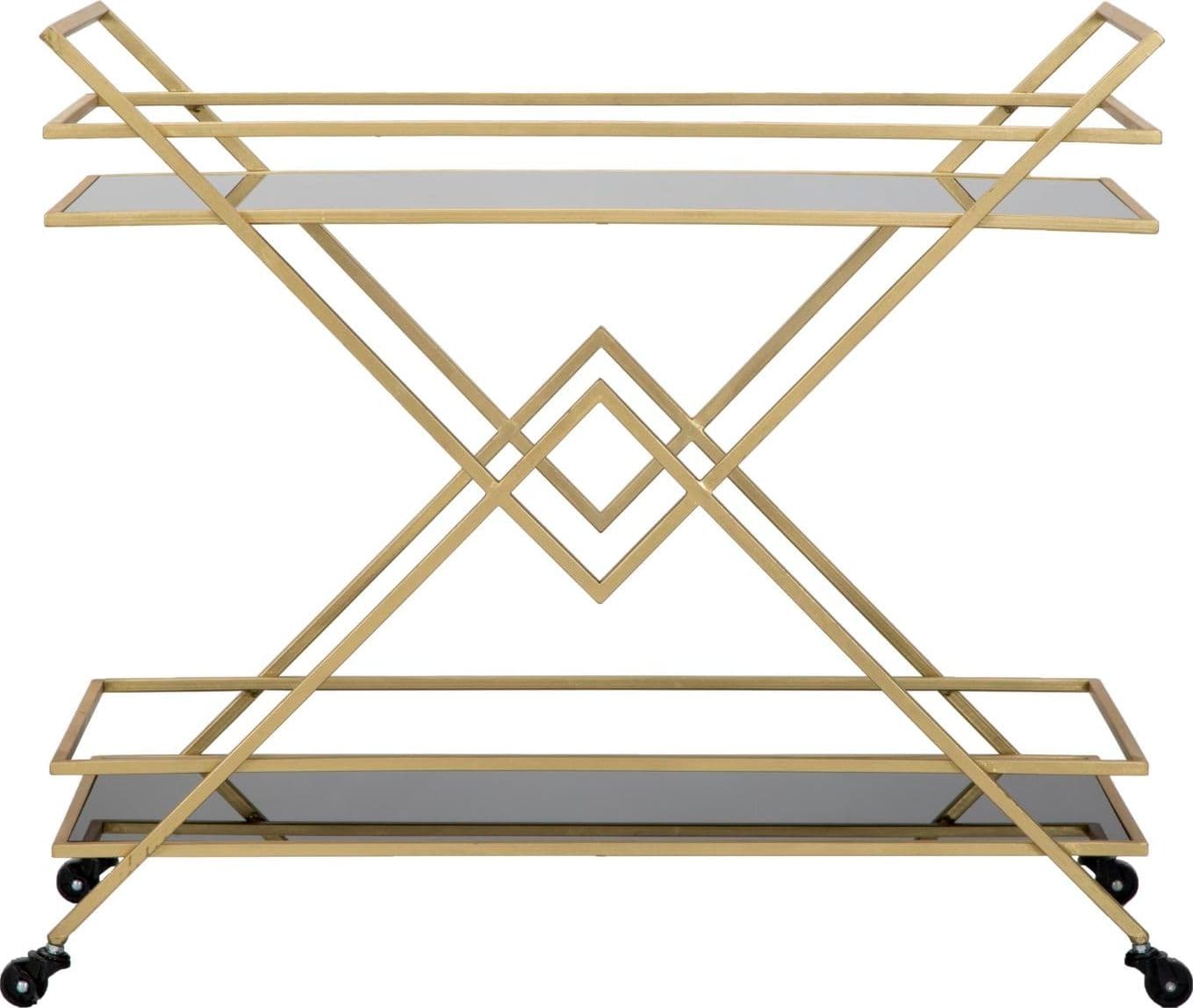 Carrello "Piramid" 2 ripiani struttura in ferro color oro con ruote per interni in Unità di mensole Decor Space - Altamura, commercioVirtuoso.it