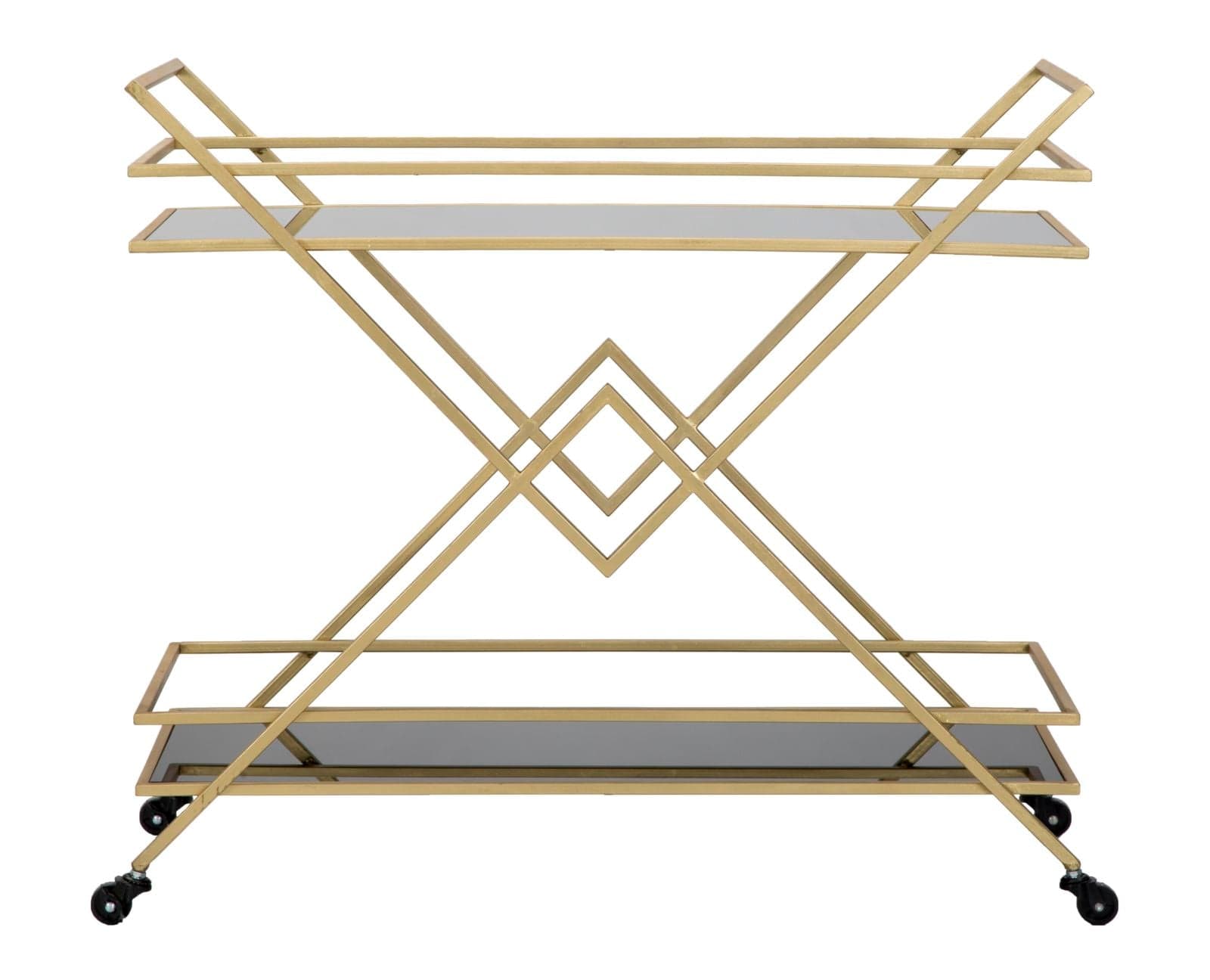 Carrello "Piramid" 2 ripiani struttura in ferro color oro con ruote per interni in Unità di mensole Decor Space - Altamura, commercioVirtuoso.it