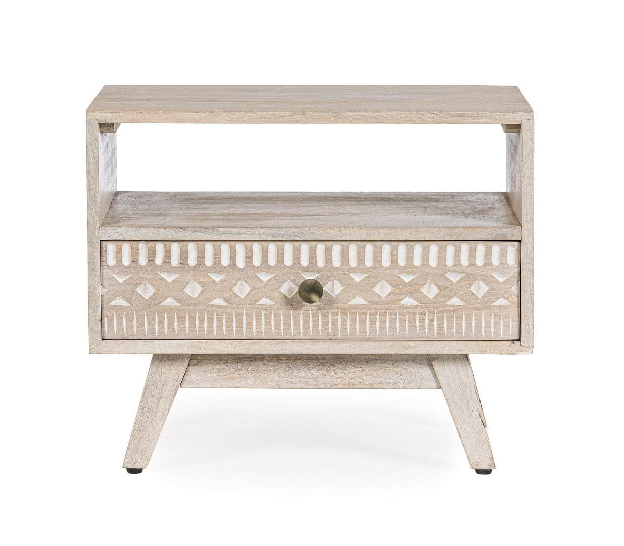 Comodino "Indira" per camera, Struttura In Legno Di Mango, Schienale E Fondo Cassetti In Mdf in Comodini Decor Space - Altamura, commercioVirtuoso.it