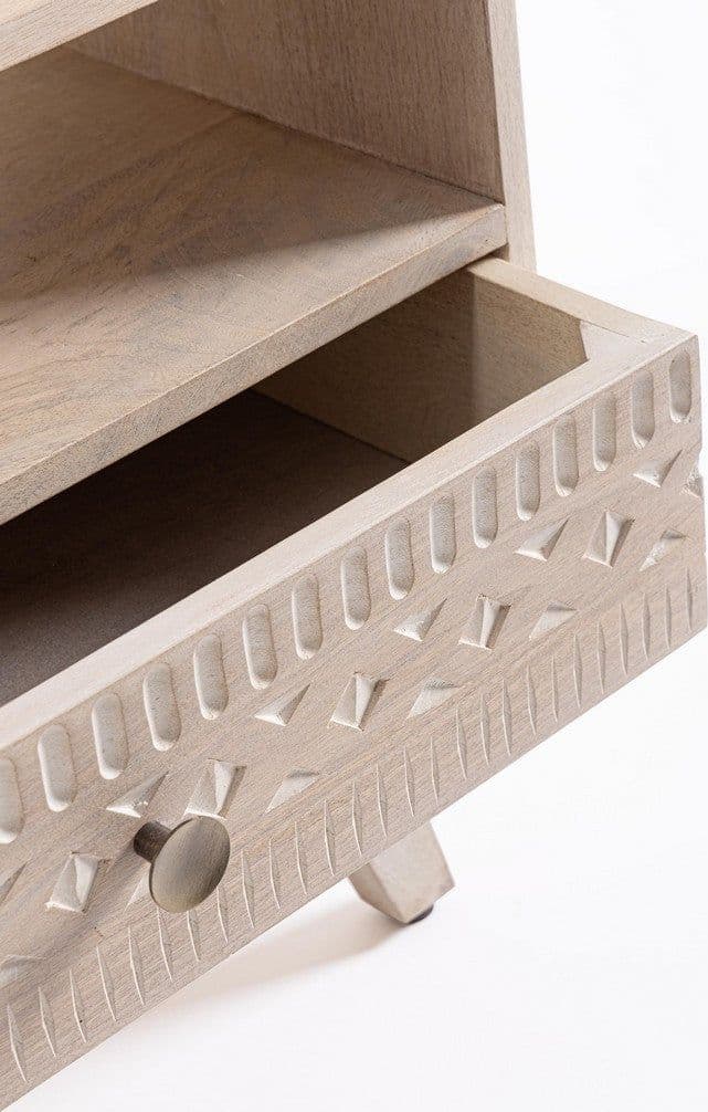 Comodino "Indira" per camera, Struttura In Legno Di Mango, Schienale E Fondo Cassetti In Mdf in Comodini Decor Space - Altamura, commercioVirtuoso.it