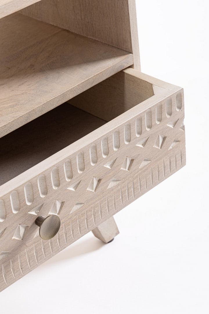 Comodino "Indira" per camera, Struttura In Legno Di Mango, Schienale E Fondo Cassetti In Mdf in Comodini Decor Space - Altamura, commercioVirtuoso.it