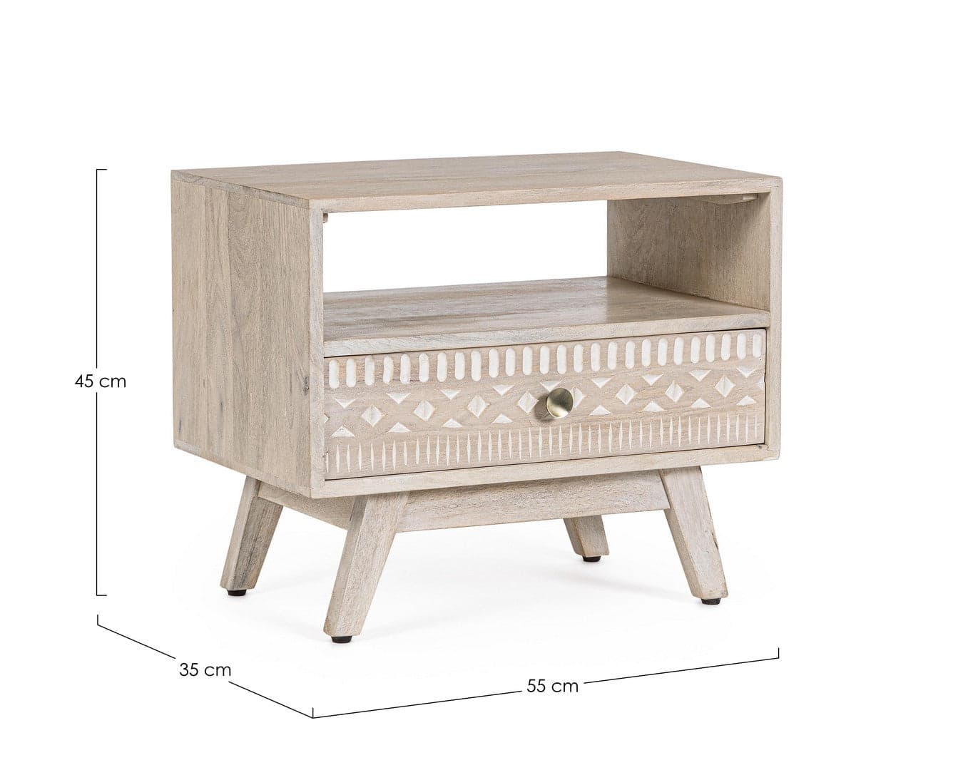Comodino "Indira" per camera, Struttura In Legno Di Mango, Schienale E Fondo Cassetti In Mdf in Comodini Decor Space - Altamura, commercioVirtuoso.it