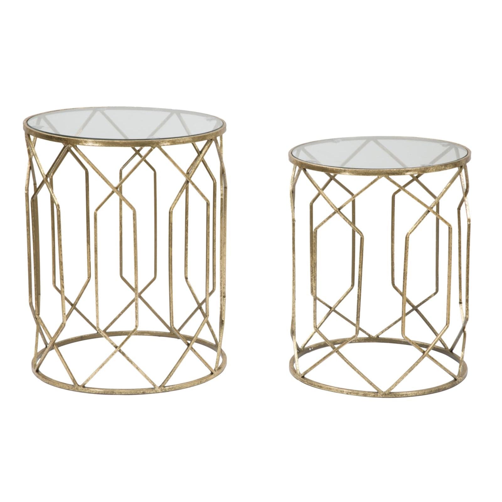 Tavolinetti "Tunisi" rotondi struttura in ferro color oro per interni set da 2 in Console e tavoli da divano Decor Space - Altamura, commercioVirtuoso.it