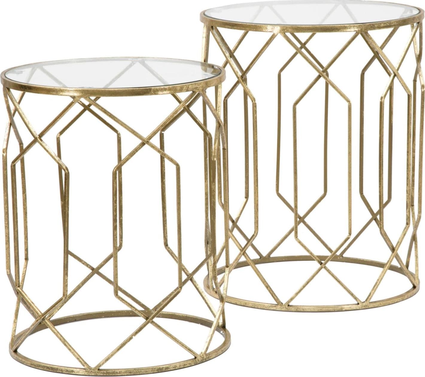 Tavolinetti "Tunisi" rotondi struttura in ferro color oro per interni set da 2 in Console e tavoli da divano Decor Space - Altamura, commercioVirtuoso.it