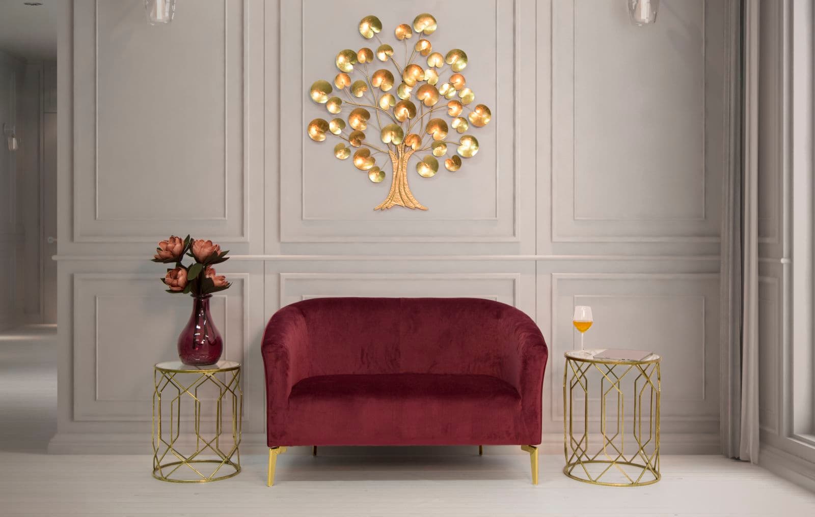 Tavolinetti "Tunisi" rotondi struttura in ferro color oro per interni set da 2 in Console e tavoli da divano Decor Space - Altamura, commercioVirtuoso.it