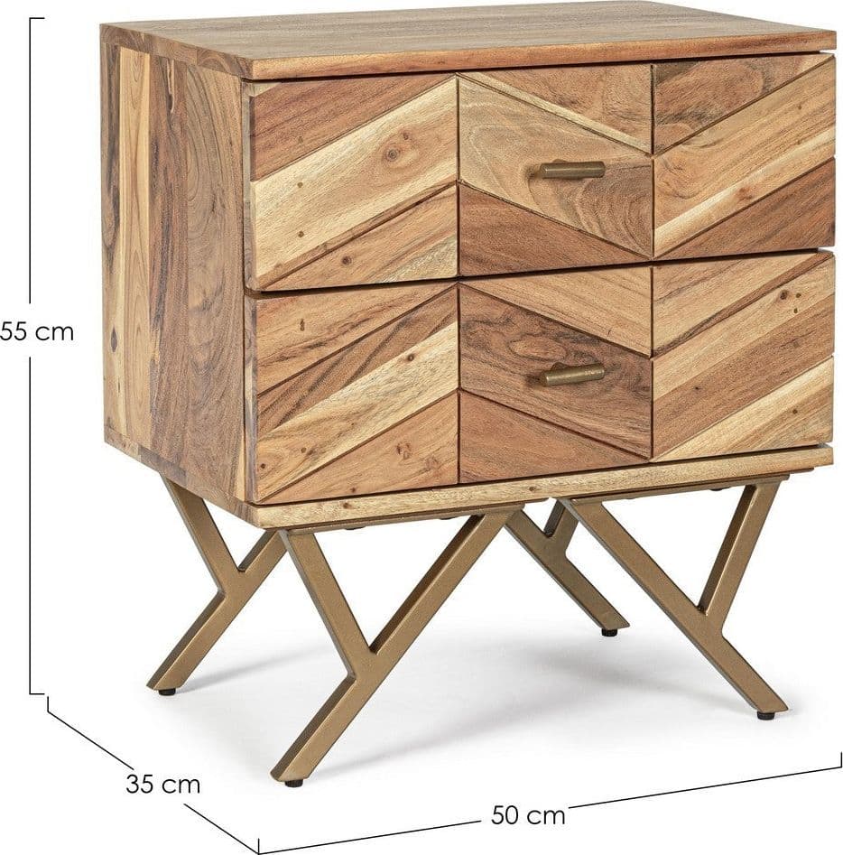 Comodino "Raida" in Legno di Acacia struttura in acciaio h 55 cm in Comodini Decor Space - Altamura, commercioVirtuoso.it