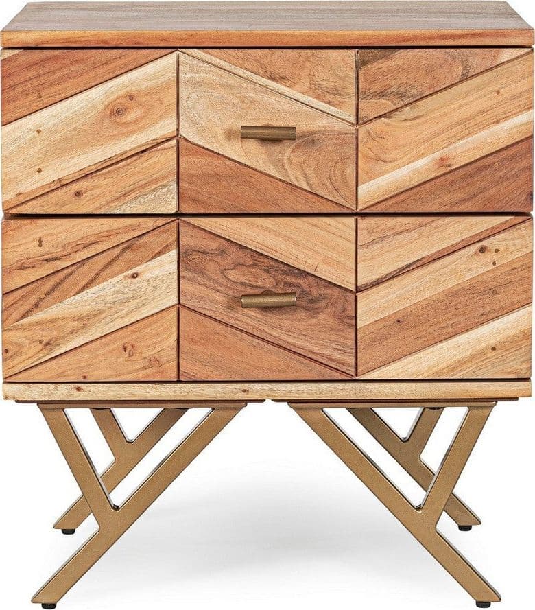 Comodino "Raida" in Legno di Acacia struttura in acciaio h 55 cm in Comodini Decor Space - Altamura, commercioVirtuoso.it