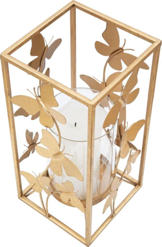 Porta candela struttura in metallo color oro con farfalle per interni in Portalumini Decor Space - Altamura, commercioVirtuoso.it