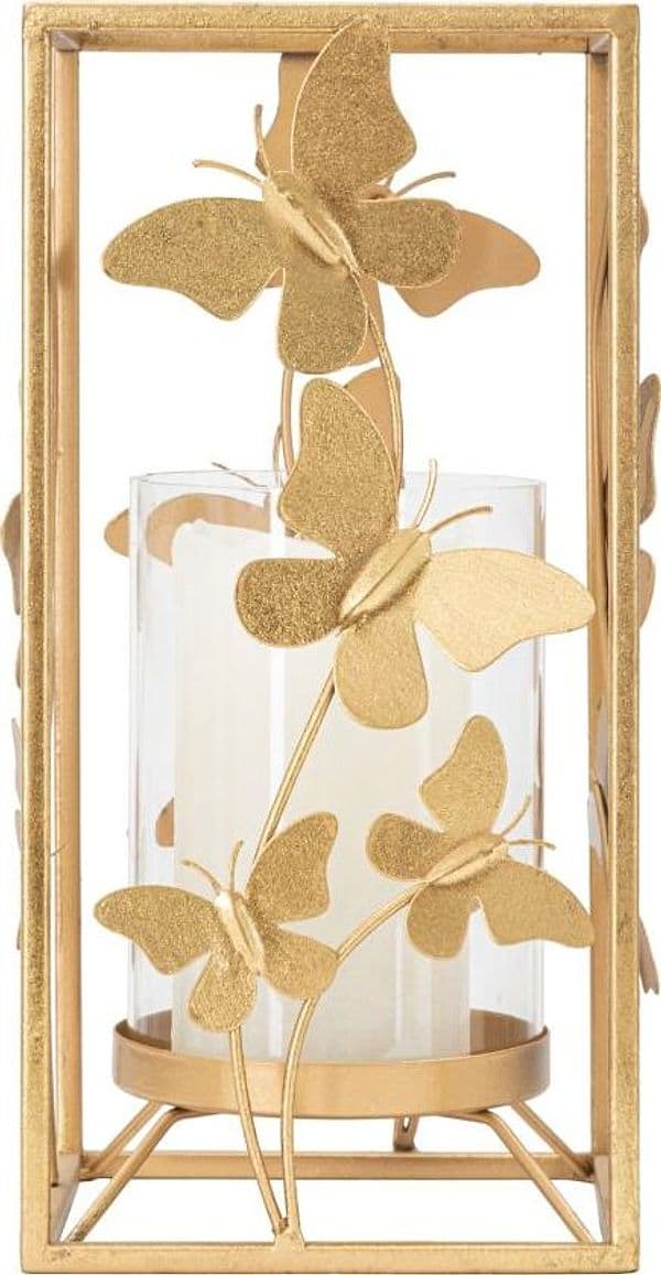 Porta candela struttura in metallo color oro con farfalle per interni in Portalumini Decor Space - Altamura, commercioVirtuoso.it