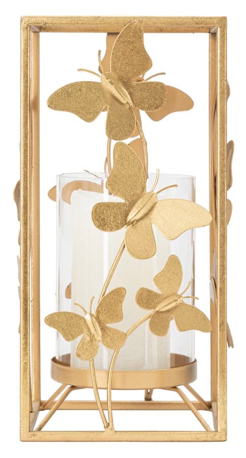 Porta candela struttura in metallo color oro con farfalle per interni in Portalumini Decor Space - Altamura, commercioVirtuoso.it