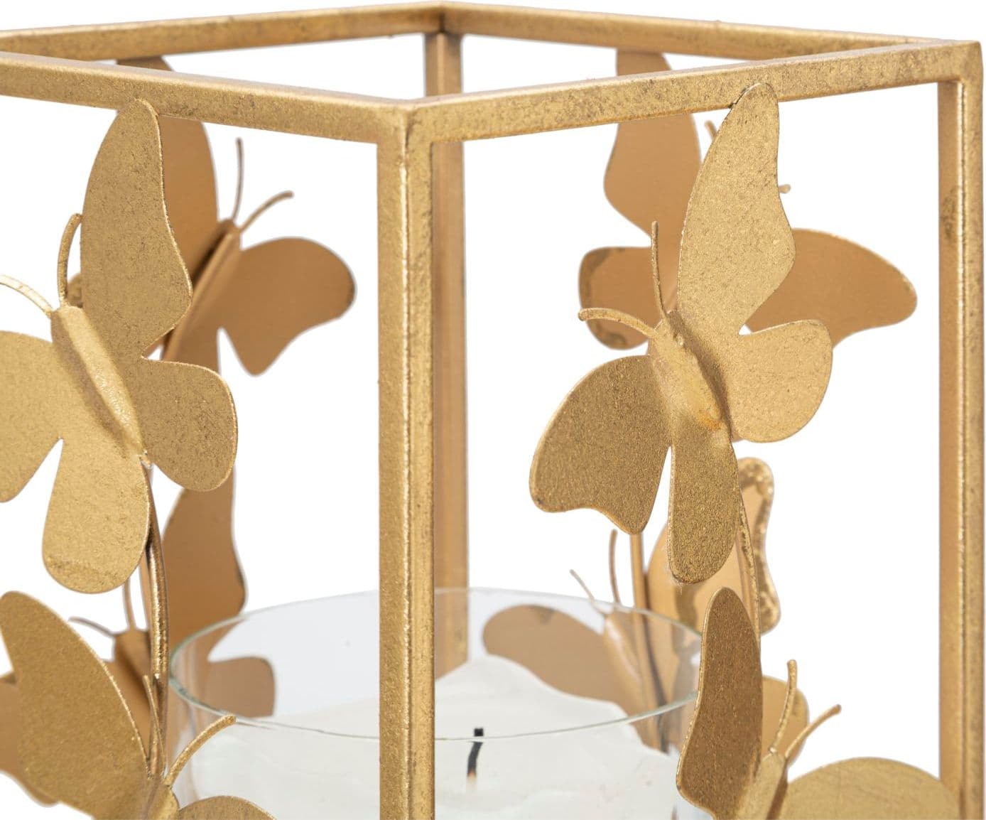 Porta candela struttura in metallo color oro con farfalle per interni in Portalumini Decor Space - Altamura, commercioVirtuoso.it