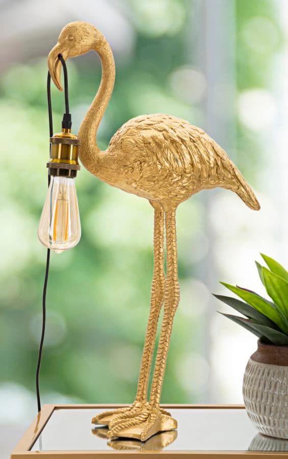 Lampada da tavolo "Fenicottero" struttura in poliresina color oro per interni - 7
