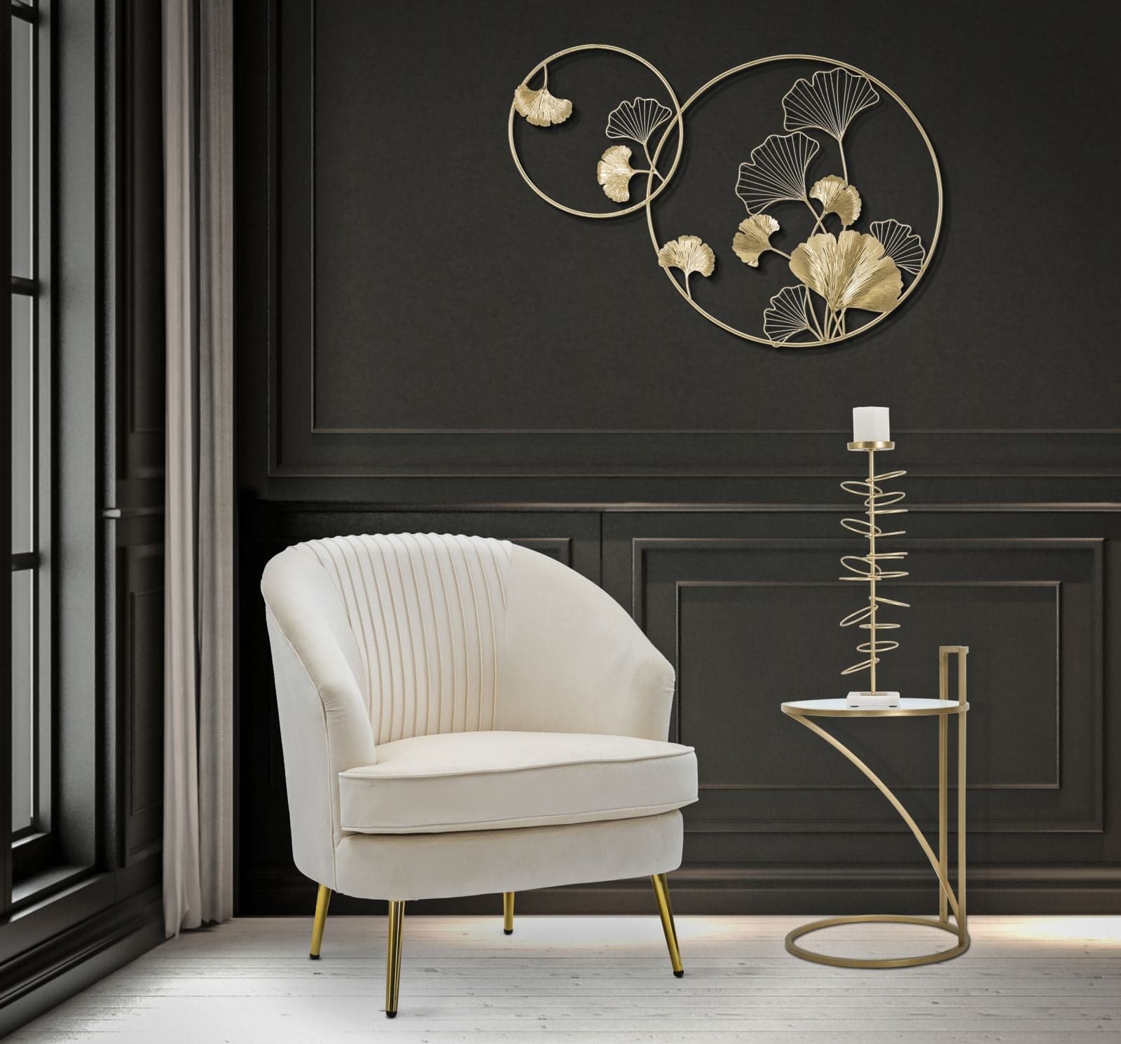 Porta candela con anelli struttura in metallo color oro e marmo per interni - 6