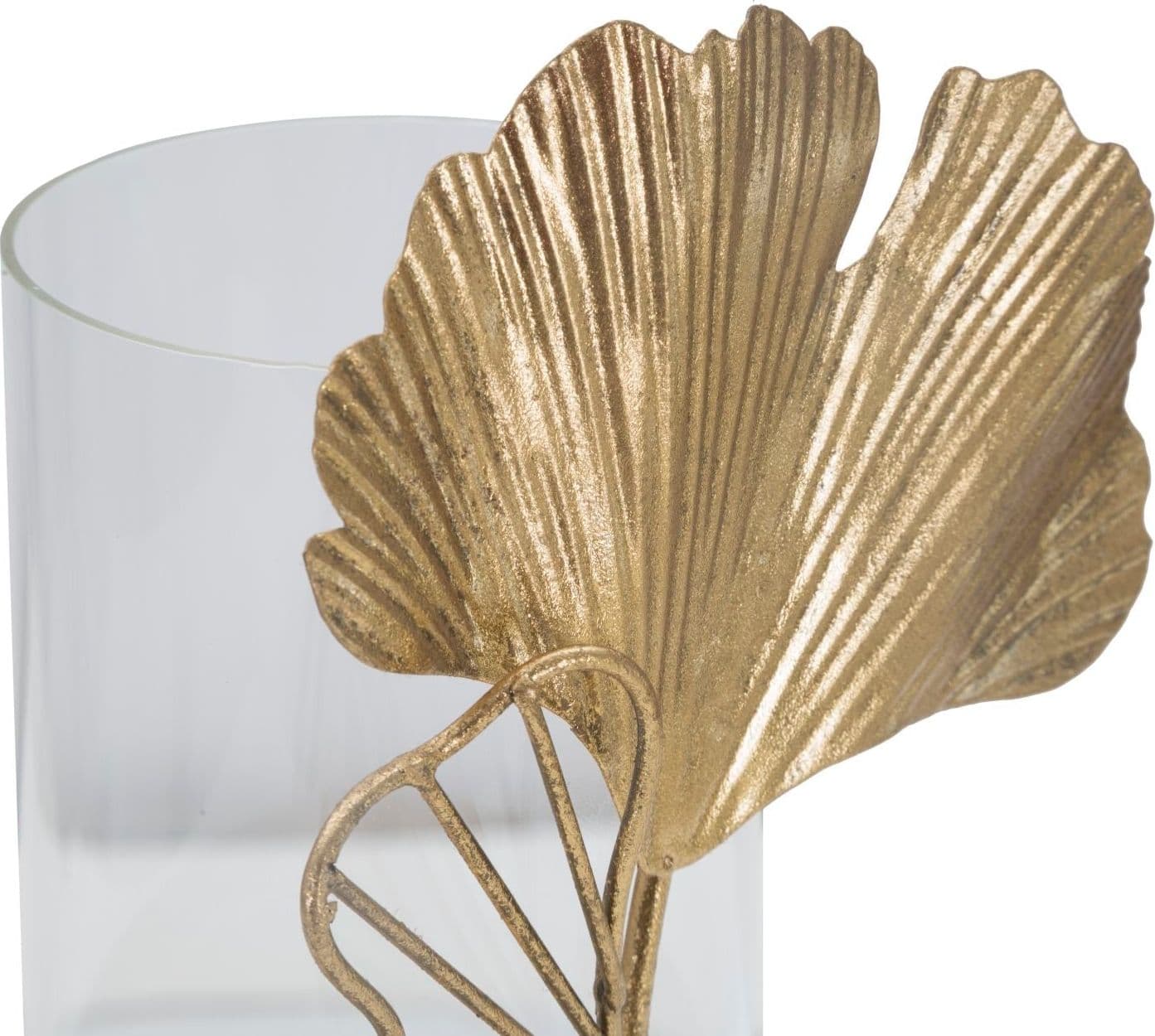 Porta candela struttura in metallo color oro con foglie per interni in Portalumini Decor Space - Altamura, commercioVirtuoso.it