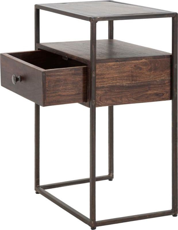 Comodino "Burn" struttura in legno di acacia e metallo per interni in Comodini Decor Space - Altamura, commercioVirtuoso.it