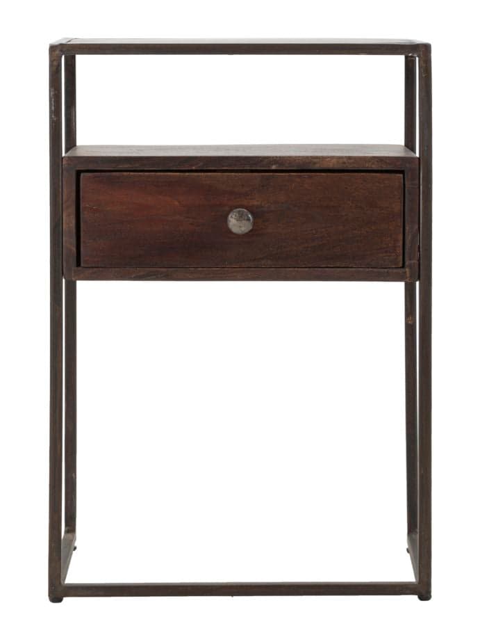 Comodino "Burn" struttura in legno di acacia e metallo per interni in Comodini Decor Space - Altamura, commercioVirtuoso.it