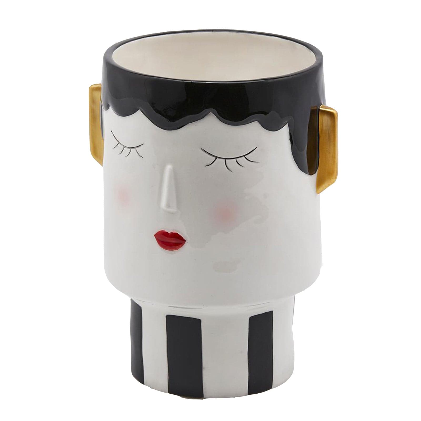 Vaso Faccia decorativa porta fiori o piante in ceramica volto bianco e nero Edg in Vasi tradizionali Decor Space - Altamura, commercioVirtuoso.it