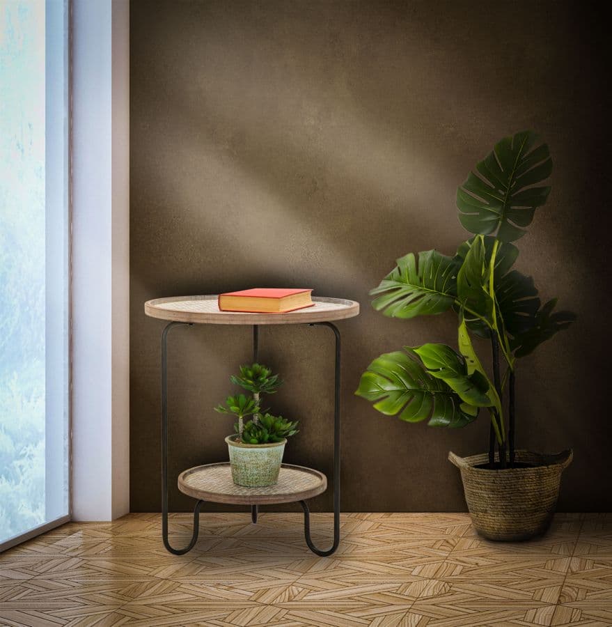 Tavolinetto "Arex" struttura in ferro con 2 ripiani in legno per interni in Console e tavoli da divano Decor Space - Altamura, commercioVirtuoso.it