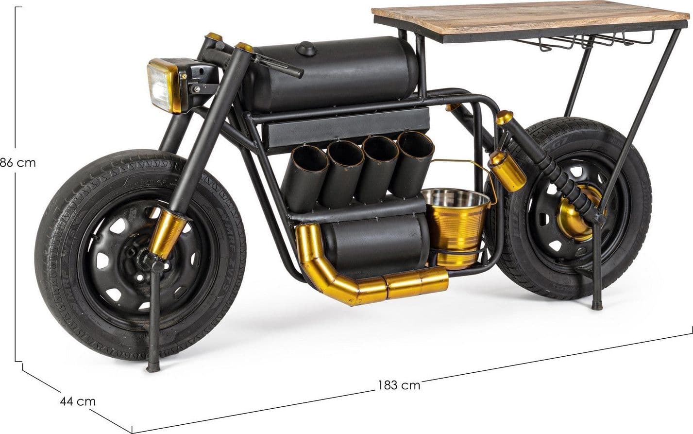 Consolle da bar "Moto Speed"  moderno con piano in legno, struttura in acciaio 183 x 44 x 86 cm in Console e tavoli da divano Decor Space - Altamura, commercioVirtuoso.it