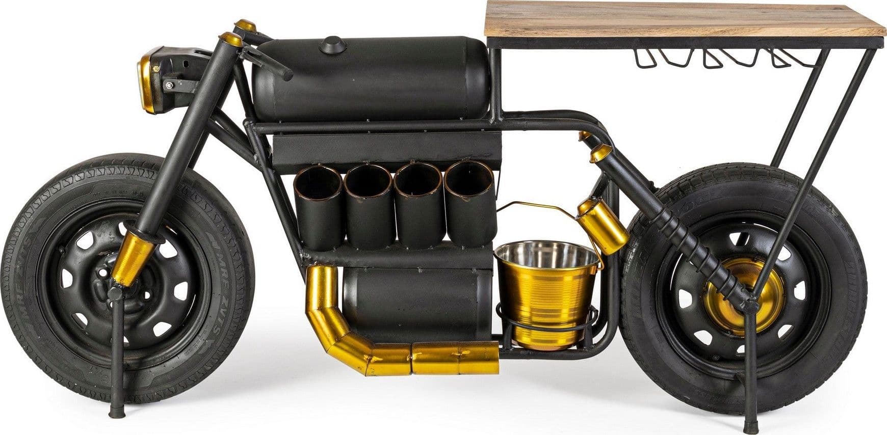 Consolle da bar "Moto Speed"  moderno con piano in legno, struttura in acciaio 183 x 44 x 86 cm in Console e tavoli da divano Decor Space - Altamura, commercioVirtuoso.it