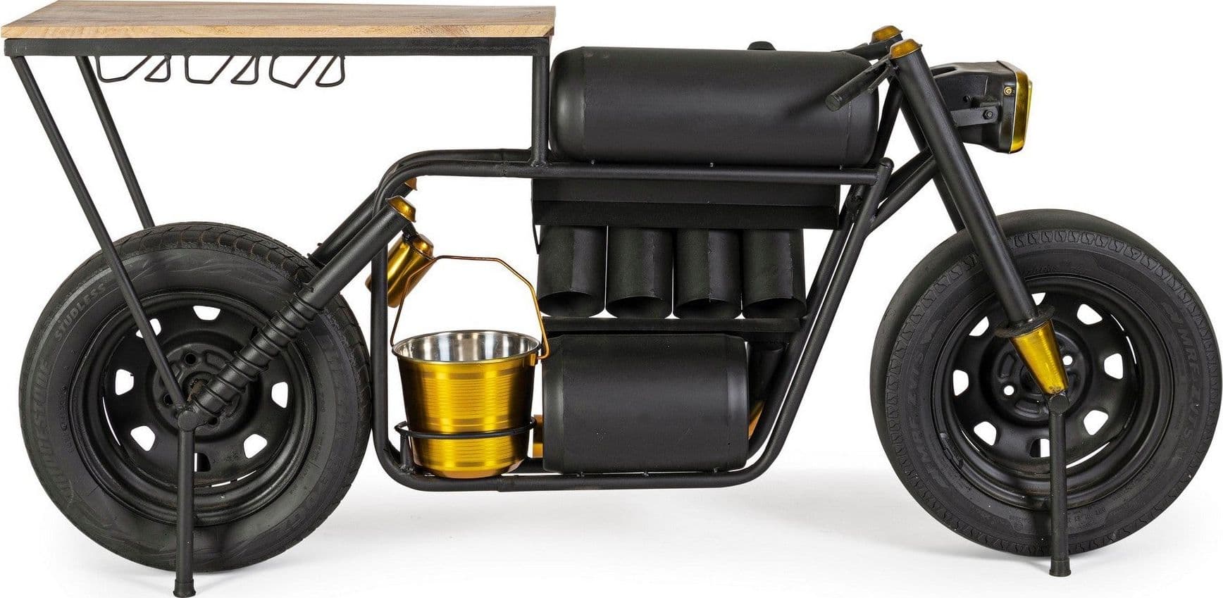 Consolle da bar "Moto Speed"  moderno con piano in legno, struttura in acciaio 183 x 44 x 86 cm in Console e tavoli da divano Decor Space - Altamura, commercioVirtuoso.it