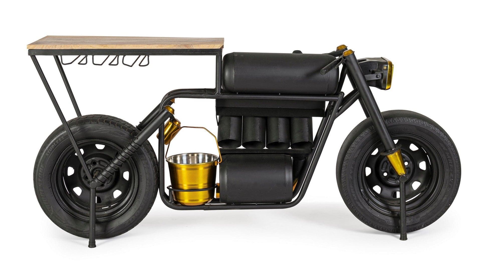 Consolle da bar "Moto Speed"  moderno con piano in legno, struttura in acciaio 183 x 44 x 86 cm in Console e tavoli da divano Decor Space - Altamura, commercioVirtuoso.it