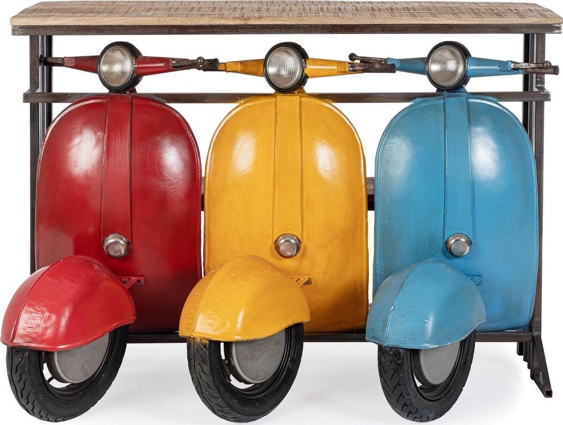 Consolle porta oggetti da bar "Tris Vespa" colorate, struttura in acciaio, da 143,5 x 75 x 100,3 cm in Console e tavoli da divano Decor Space - Altamura, commercioVirtuoso.it