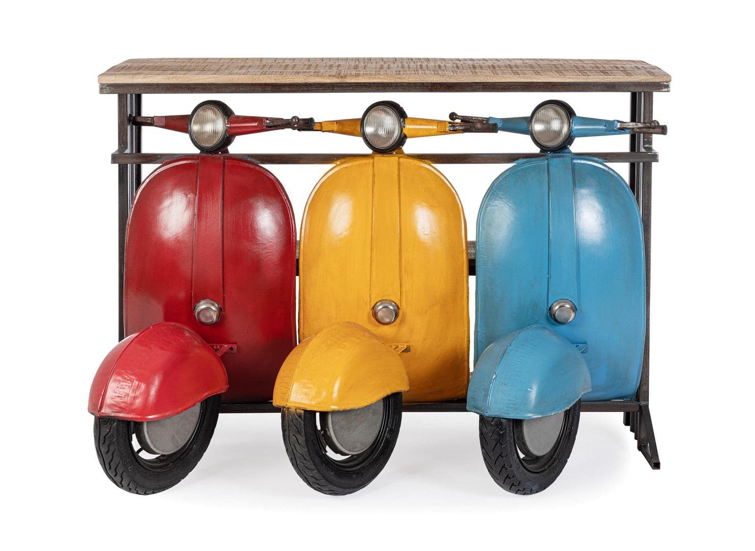 Consolle porta oggetti da bar "Tris Vespa" colorate, struttura in acciaio, da 143,5 x 75 x 100,3 cm in Console e tavoli da divano Decor Space - Altamura, commercioVirtuoso.it