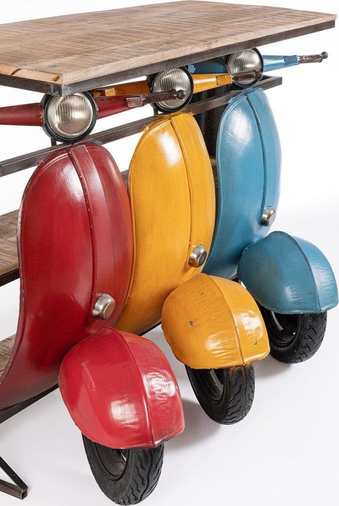 Consolle porta oggetti da bar "Tris Vespa" colorate, struttura in acciaio, da 143,5 x 75 x 100,3 cm in Console e tavoli da divano Decor Space - Altamura, commercioVirtuoso.it