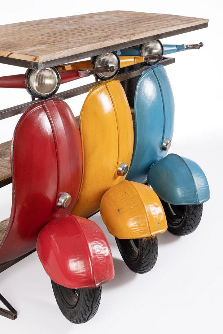 Consolle porta oggetti da bar "Tris Vespa" colorate, struttura in acciaio, da 143,5 x 75 x 100,3 cm in Console e tavoli da divano Decor Space - Altamura, commercioVirtuoso.it