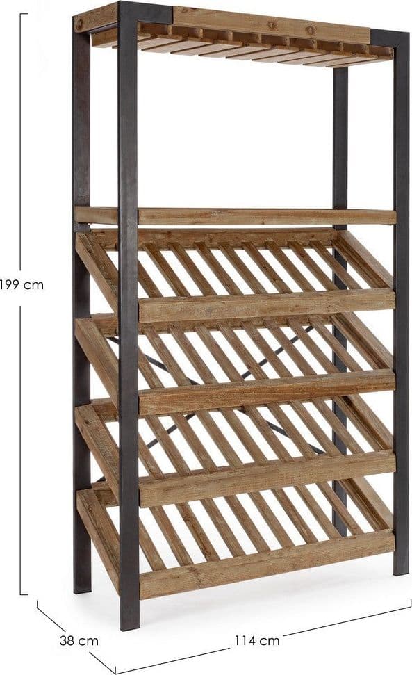 Mobile portabottiglie "Kantin" con struttura in acciaio, ripiano in legno di abete da 114 x 38 x 199 cm in Porta bottiglie da vino Decor Space - Altamura, commercioVirtuoso.it