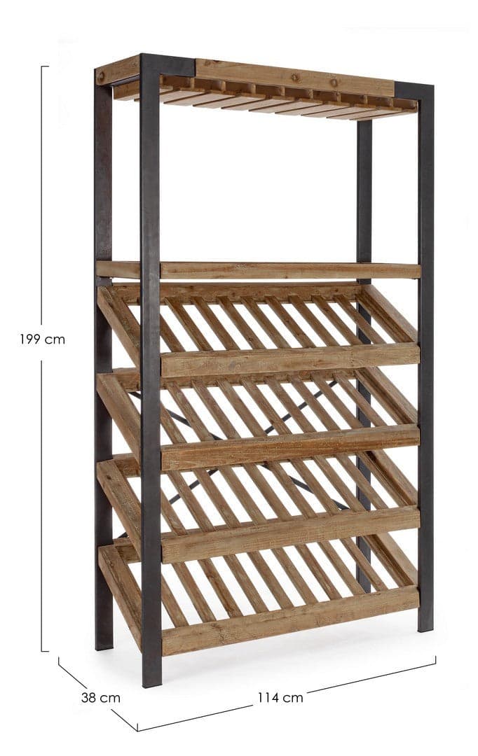 Mobile portabottiglie "Kantin" con struttura in acciaio, ripiano in legno di abete da 114 x 38 x 199 cm in Porta bottiglie da vino Decor Space - Altamura, commercioVirtuoso.it