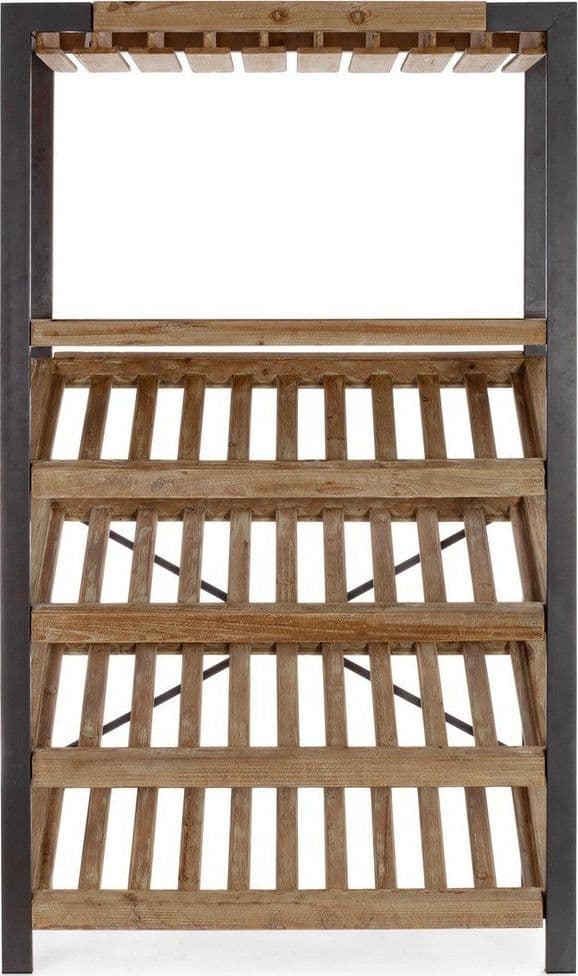 Mobile portabottiglie "Kantin" con struttura in acciaio, ripiano in legno di abete da 114 x 38 x 199 cm in Porta bottiglie da vino Decor Space - Altamura, commercioVirtuoso.it