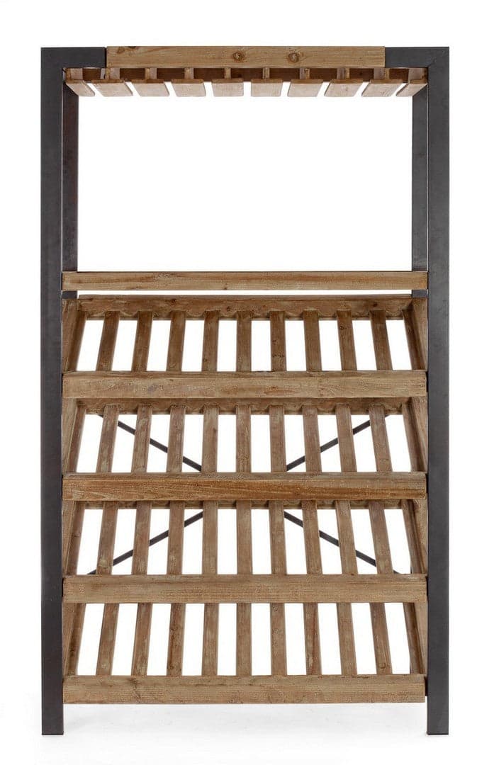 Mobile portabottiglie "Kantin" con struttura in acciaio, ripiano in legno di abete da 114 x 38 x 199 cm in Porta bottiglie da vino Decor Space - Altamura, commercioVirtuoso.it