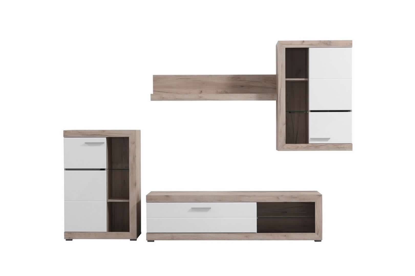 Parete da soggiorno "Camille", porta TV con mensole, color rovere bianco, 266,5 x 41,5 x 186 cm in Pareti attrezzate Decor Space - Altamura, commercioVirtuoso.it
