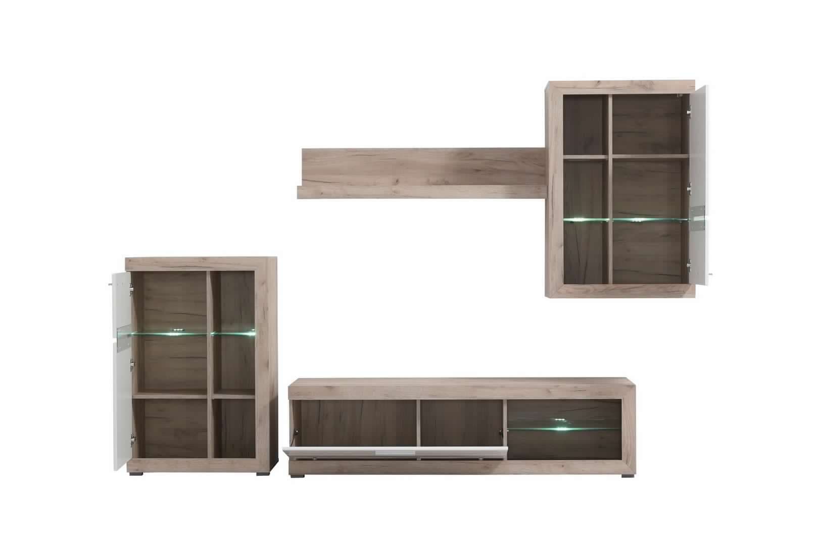 Parete da soggiorno "Camille", porta TV con mensole, color rovere bianco, 266,5 x 41,5 x 186 cm in Pareti attrezzate Decor Space - Altamura, commercioVirtuoso.it