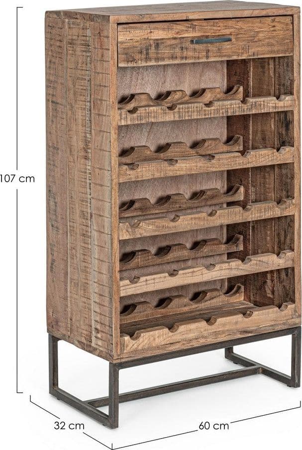 Mobile porta bottiglie "Elmer" con 1 cassetto, struttura in legno d'acacia, da 60 x 32 x 107 cm in Porta bottiglie da vino Decor Space - Altamura, commercioVirtuoso.it