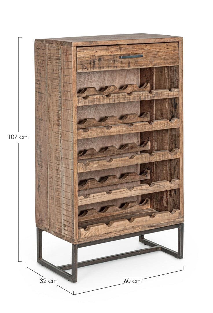 Mobile porta bottiglie "Elmer" con 1 cassetto, struttura in legno d'acacia, da 60 x 32 x 107 cm in Porta bottiglie da vino Decor Space - Altamura, commercioVirtuoso.it