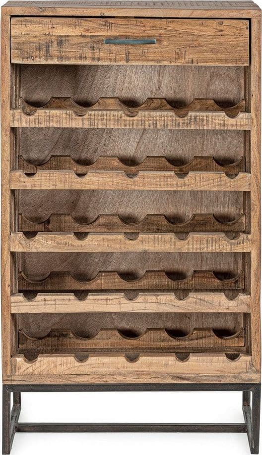 Mobile porta bottiglie "Elmer" con 1 cassetto, struttura in legno d'acacia, da 60 x 32 x 107 cm in Porta bottiglie da vino Decor Space - Altamura, commercioVirtuoso.it