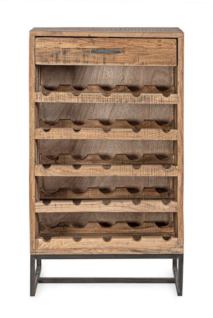 Mobile porta bottiglie "Elmer" con 1 cassetto, struttura in legno d'acacia, da 60 x 32 x 107 cm in Porta bottiglie da vino Decor Space - Altamura, commercioVirtuoso.it